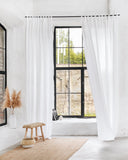 Tab top linen curtain panel (1 pcs) in White