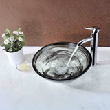 Mezzo Series 17 in. Round Bathroom Vessel Sink with Stain-Resistant Non-Porous Surface in Slumber Wisp Finish Glass
