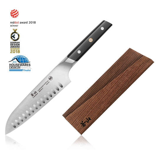 TC Series 7-Inch Santoku Knife with Ash Wood Sheath, Forged Swedish 14C28N Steel, 1021028