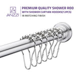 48-88 Inches Shower Curtain Rod with Shower Hooks in Polished Chrome | Adjustable Tension Shower Doorway Curtain Rod | Rust Resistant No Drilling Anti-Slip Bar for Bathroom | AC-AZSR88CH