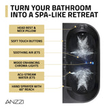 Stone Belle 67 x 32 Combination Flat Bottom Freestanding Bathtub with Center Drain in Black with Massage jets and Lights