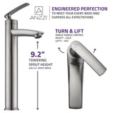 ANZZI Fifth Elegant Vessel Sink Faucet (9.2" H), Single Hole, WaterSense Certified, Rhino Alloy Solid Brass, Various Finishes