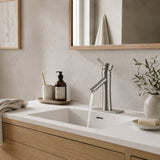 Saga Series Single Hole Single-Handle Low-Arc Bathroom Faucet in Brushed Nickel
