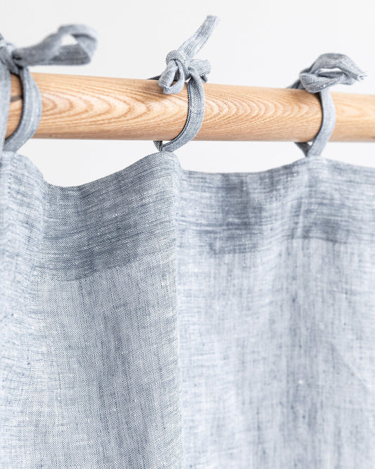 Tie top linen curtain panel (1 pcs) in Blue melange