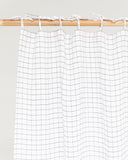 Tie top linen curtain panel (1 pcs) in Charcoal grid