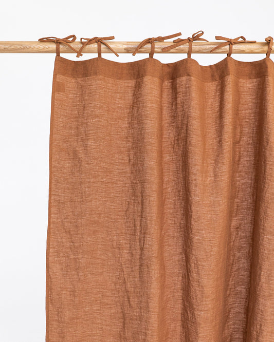 Tie top linen curtain panel (1 pcs) in Cinnamon
