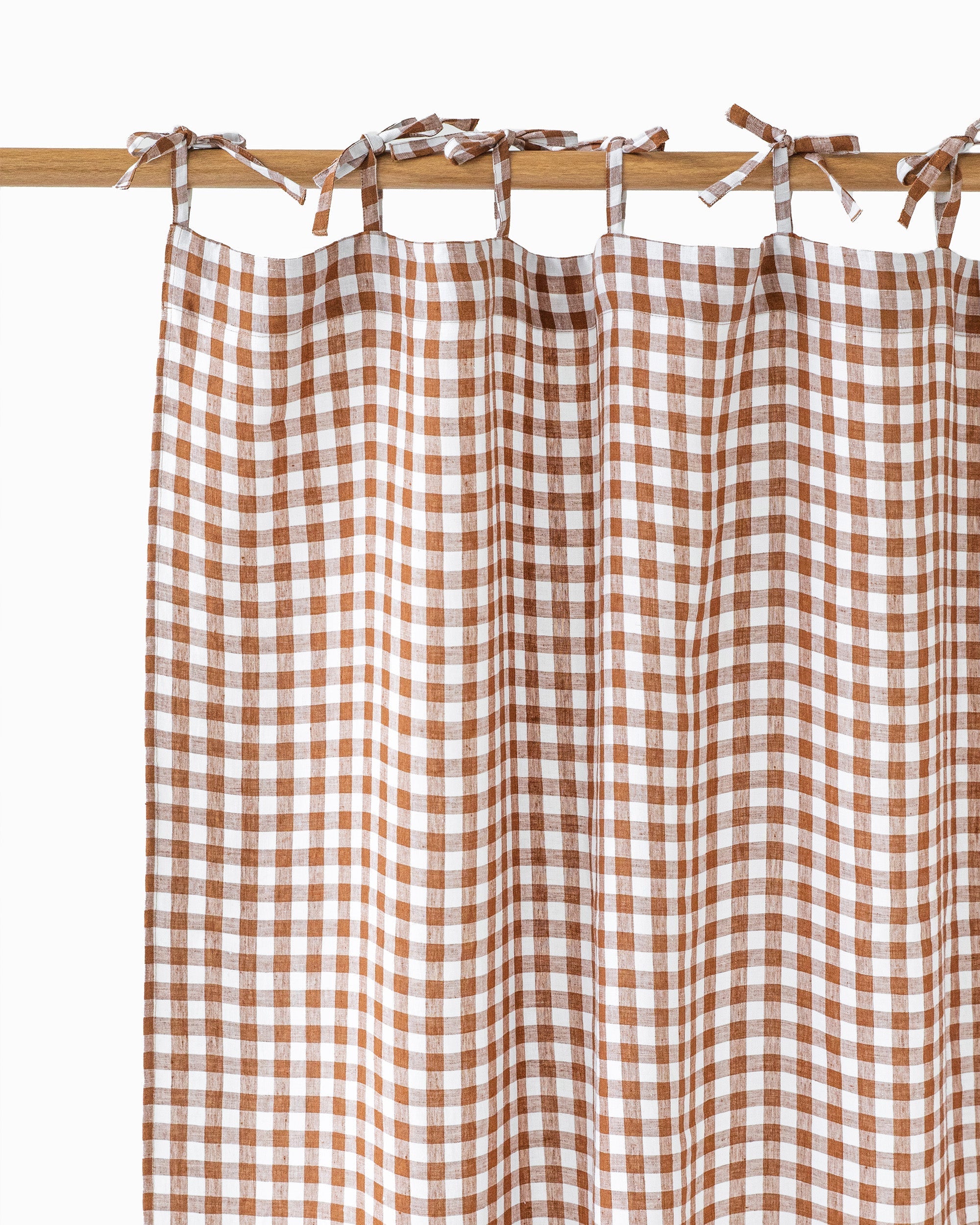 Tie top linen curtain panel (1 pcs) in Cinnamon gingham