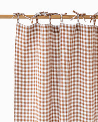 Tie top linen curtain panel (1 pcs) in Cinnamon gingham