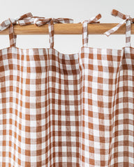 Tie top linen curtain panel (1 pcs) in Cinnamon gingham