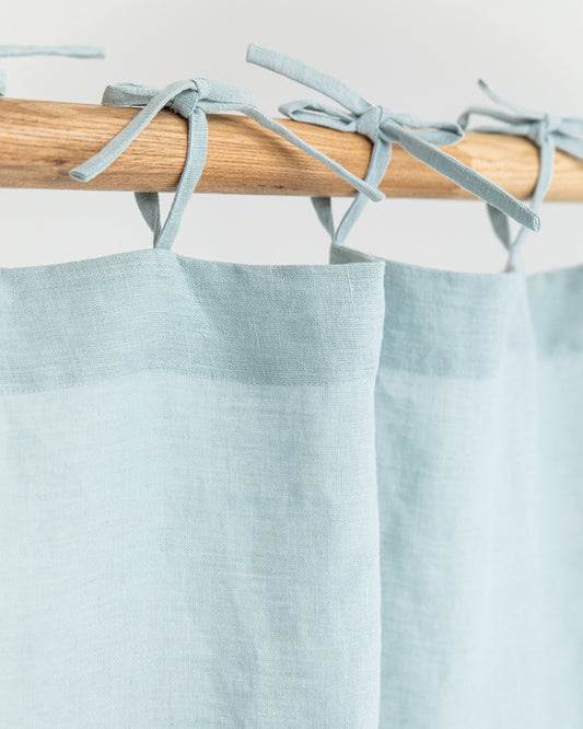 Tie top linen curtain panel (1 pcs) in Dusty blue