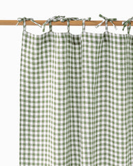 Tie top linen curtain panel (1 pcs) in Forest green gingham