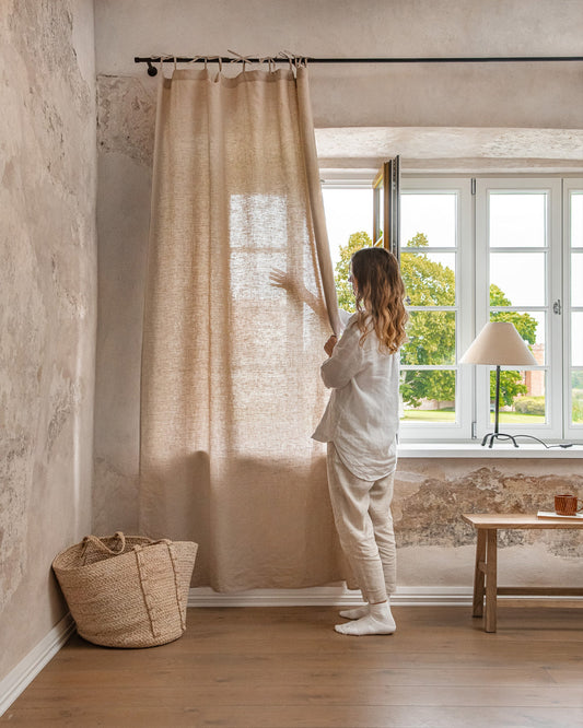 Tie top linen curtain panel (1 pcs) in Natural linen