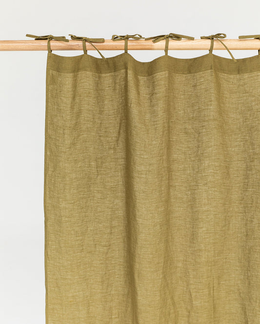 Tie top linen curtain panel (1 pcs) in Olive green