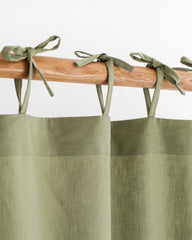 Tie top linen-cotton curtain panel (1 pcs) in Sage