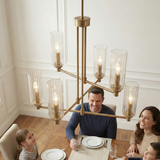 Timeless Six Lights Chandelier With Clear Ribbed Glass - Satin Brass