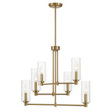Timeless Six Lights Chandelier With Clear Ribbed Glass - Satin Brass