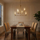 Timeless Six Lights Chandelier With Clear Ribbed Glass - Satin Brass