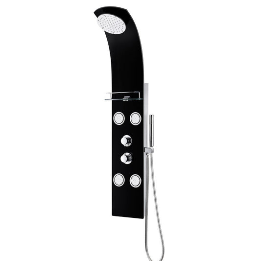 Llano Series 56 in. Full Body Shower Panel System with Heavy Rain Shower and Body Jets and Spray Wand in Black