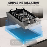 12 in. 2-Burner Recessed Gas Cooktop in Stainless Steel with Power Burners 5800-15000 BTU/h and NG/LP Convertible