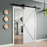 Grotto Series 36 in. x 84 in. Pure White Finish MDF Interior Sliding Barn Door with Hardware Kit in Matte Black