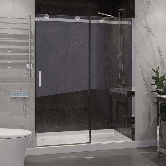 Rhodes Series 50 to 54 in. x 76 in. H Sliding Frameless Shower Door with Tsunami Guard Tempered Clear Glass