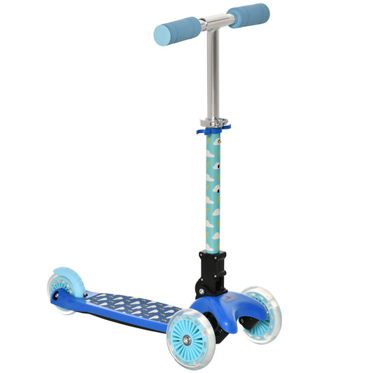 Blue Foldable Kids Scooter, 3 Wheels, Adjustable Height, Flashing LED, Safe & Fun, Ages 3+