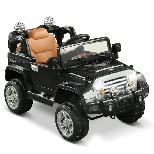 12V Kids Electric Jeep Truck Remote Control Headlights Seat Belt Openable Doors Black
