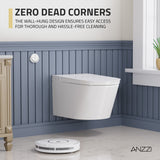 Wall-Hung Elongated Toilet in White with Slow-Closing Lid, Heated Seat, Auto Flush, Remote Control, and Night Light