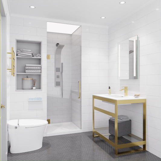 Fellow Series 30 in. x 72 in. Frameless Hinged Shower Door with Clear Tempered Glass and Tsunami Guard
