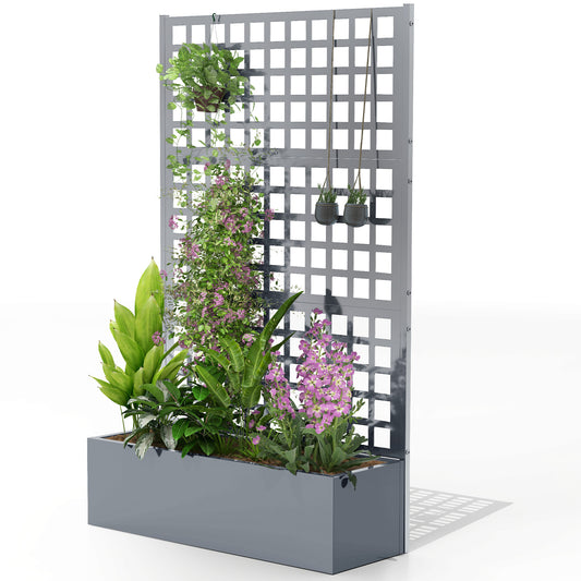 Outsunny Galvanized Raised Garden Bed Planter Box with Trellis for Climbing Plants, Vegetable, Vines, 43" x 16" x 70", Gray