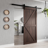 Skocjan Series 36 in. x 84 in. Rustic Wood Finish MDF Interior Sliding Barn Door with Hardware Kit in Matte Black