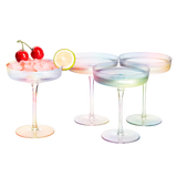 Ribbed Coupe Cocktail Glasses 8 oz | Set of 4 (Iridescent)