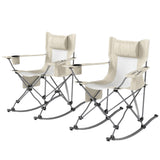 Outsunny Folding Rocking Camping Chairs, Portable Chairs with Headrest, Cooler Bag, Cup Holder, Carry Bag, 2 Pack, Cream