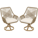 Outsunny Patio Swivel Chairs Set of 2, Rattan Patio Dining Chairs with Soft Cushions for Backyard, Lawn, Porch or Garden, Khaki