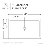 ANZZI Port Series 48" x 36" Corner Shower Pan, Durable Marine Grade Acrylic, cUPC Certified, 1.2 in. Integrated Flange, High-Gloss White