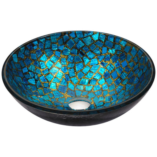 Mosaic Series 17 in. Bathroom Vessel Sink with Scratch-Tough and Stain-Resistant Non-Porous Surface in Blue Glass