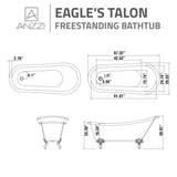ANZZI Clawfoot Series 67" x 30" Slipper Freestanding Tub, Deep Soaking Acrylic, Reversible Drain, and Polished Chrome Claw Feet (Eagle/Lion Styles)