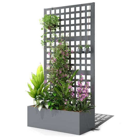 Outsunny Galvanized Raised Garden Bed Planter Box with Trellis for Climbing Plants, Vegetable, Vines, 35" x 16" x 70", Gray