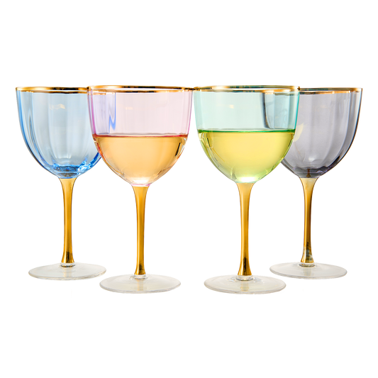 Art Deco Colored Crystal Wine Glass Set of 4, Large 18oz