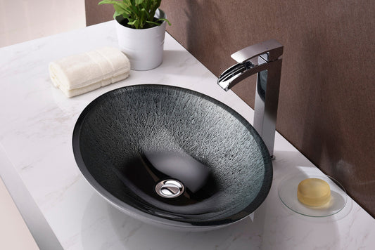 Onyx Series 20 in. Bathroom Vessel Sink with Scratch-Tough and Stain-Resistant Non-Porous Surface in Black Glass