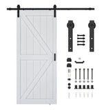 Grotto Series 36 in. x 84 in. Pure White Finish MDF Interior Sliding Barn Door with Hardware Kit in Matte Black