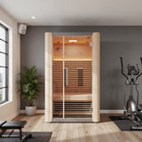Yoga Sauna 2-Person Infrared Indoor Hemlock Wood Sauna with Removable Bench, and Floor Heating for Perfect Yoga Sessions