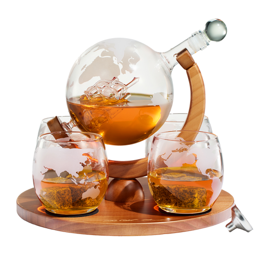 Etched World Decanter whiskey Globe - 750 ml