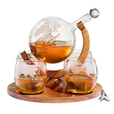 Etched World Decanter whiskey Globe - The Wine Savant Whiskey Gift Set Globe Decanter 750 ml with Antique Ship, Whiskey Stones and 4 World Map 10oz Glasses, Great Gift - Alcohol Related Gift, HOME BAR