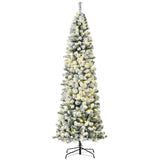 HOMCOM 7.5ft Pre-Lit Snow-Flocked Slim Douglas Fir Artificial Christmas Tree with Realistic Branches, 350 LED Lights and 641 Tips