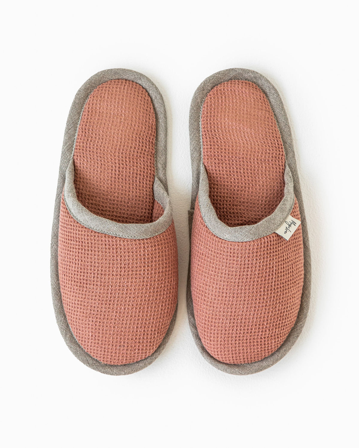 Waffle linen unisex slippers in Burnt sienna