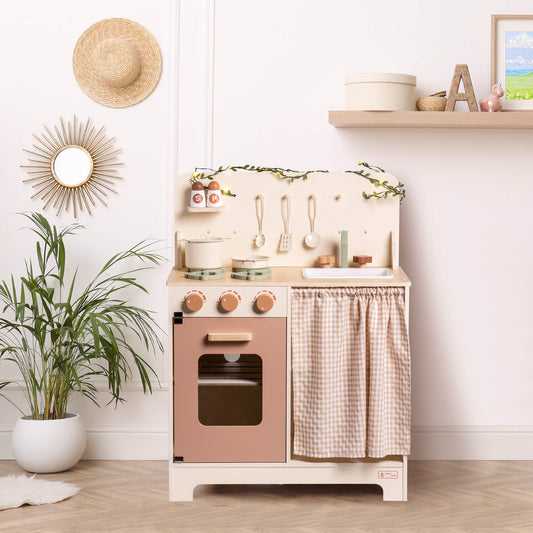 ROBUD Rustic Wooden Kids Play Kitchen Set  with Leaf Light String