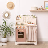 ROBUD Rustic Wooden Kids Play Kitchen Set  with Leaf Light String