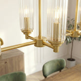 Willow Eight Lights Island With Clear Ribbed Glass Pendant Lamp - Satin Brass