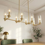 Willow Eight Lights Island With Clear Ribbed Glass Pendant Lamp - Satin Brass